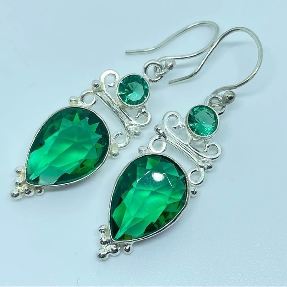Sterling Silver Jeweled Dangle Earrings - Picture 8 of 17